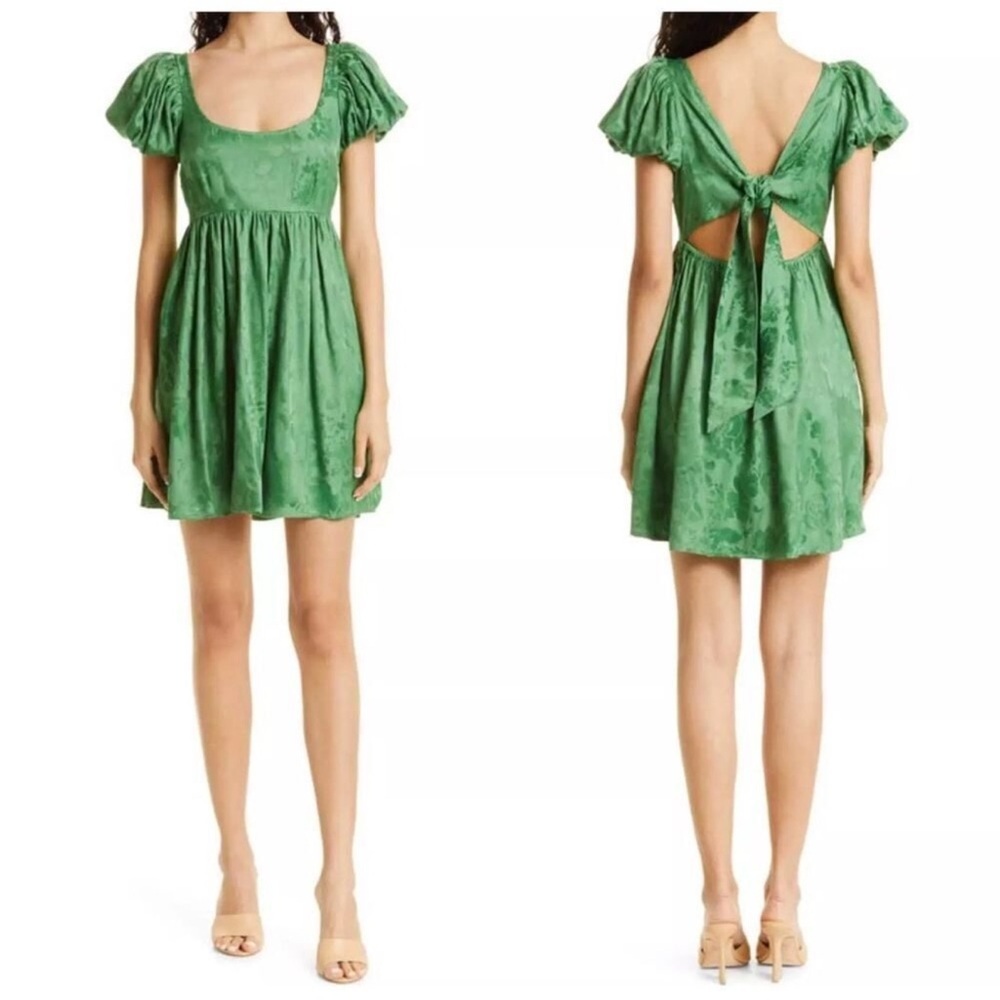 By TiMo Size L Babydoll Fairycore Cottagecore Jacquard Mini Dress Emerald $325